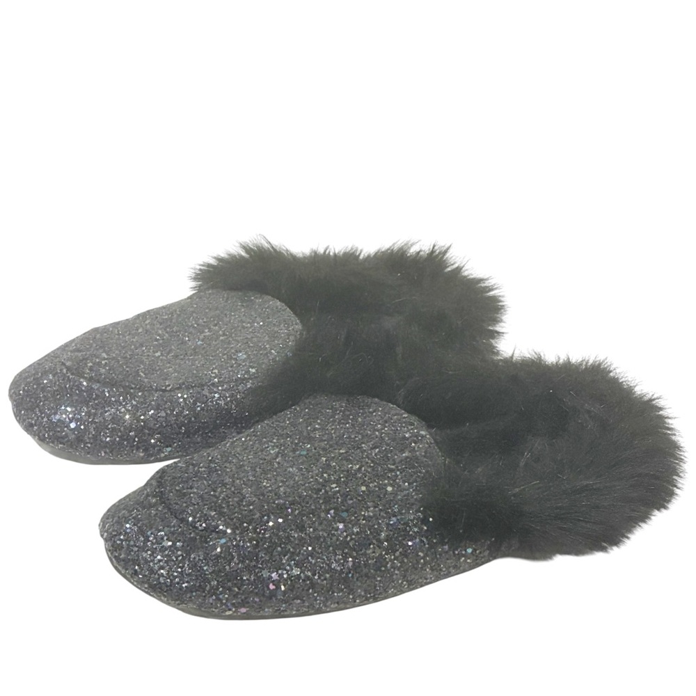 Victoria’s Secret Medium 7/8 Glitter House Glam Slipper Bling Black Fur